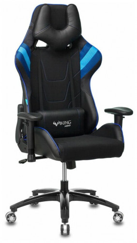 игровое кресло бюрократ бюрократ viking 4 aero, обивка: искусственная кожа, цвет: иск.кожа черная/ткань черная 26-28/сетка синяя(tw-10)-голубая(tw-55)-серая(tw-12) в Брянске