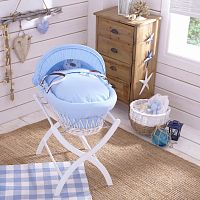 колыбель-переноска gift wicker moses basket белая, голубое белье в Брянске