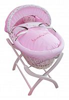 колыбель-переноска gift wicker moses basket белая, розовое белье в Брянске