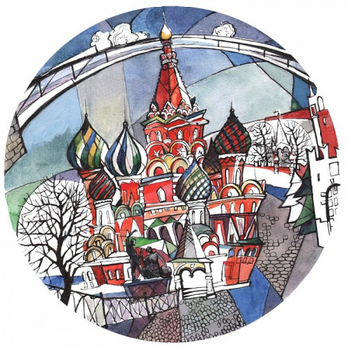 тарелка сувенирная собор василия блаженного. вечер в Брянске